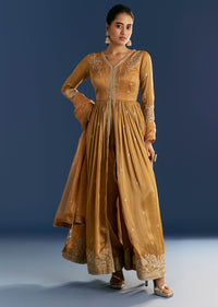 Mustard Yellow Zardosi Embroidered Anarkali Dupatta Set