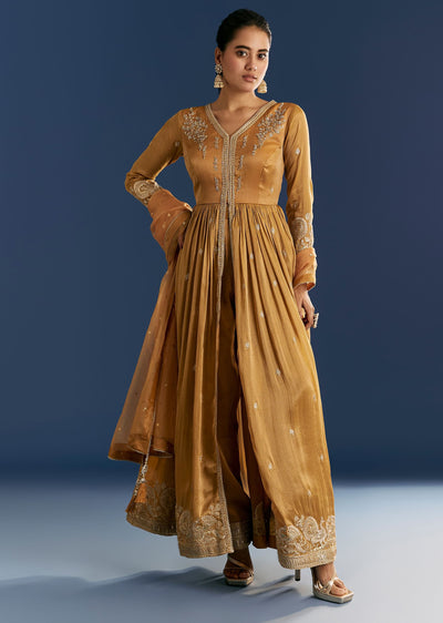 Mustard Yellow Zardosi Embroidered Anarkali Dupatta Set