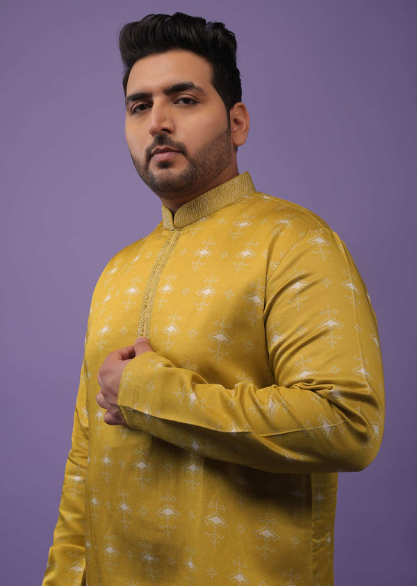 Mustard Yellow Silk Kurta Set With Bandhani Buttis
