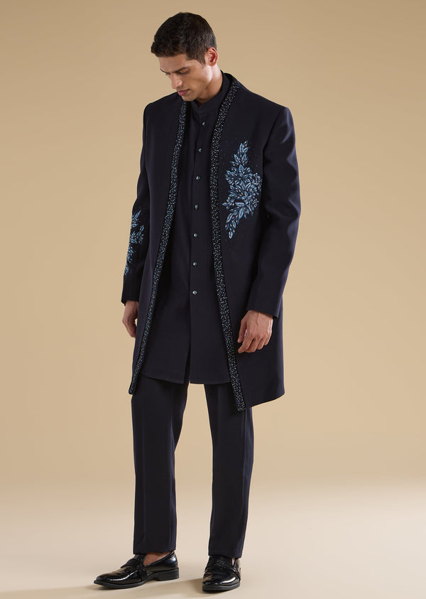 Navy Blue Embroidered Indo-Western Set