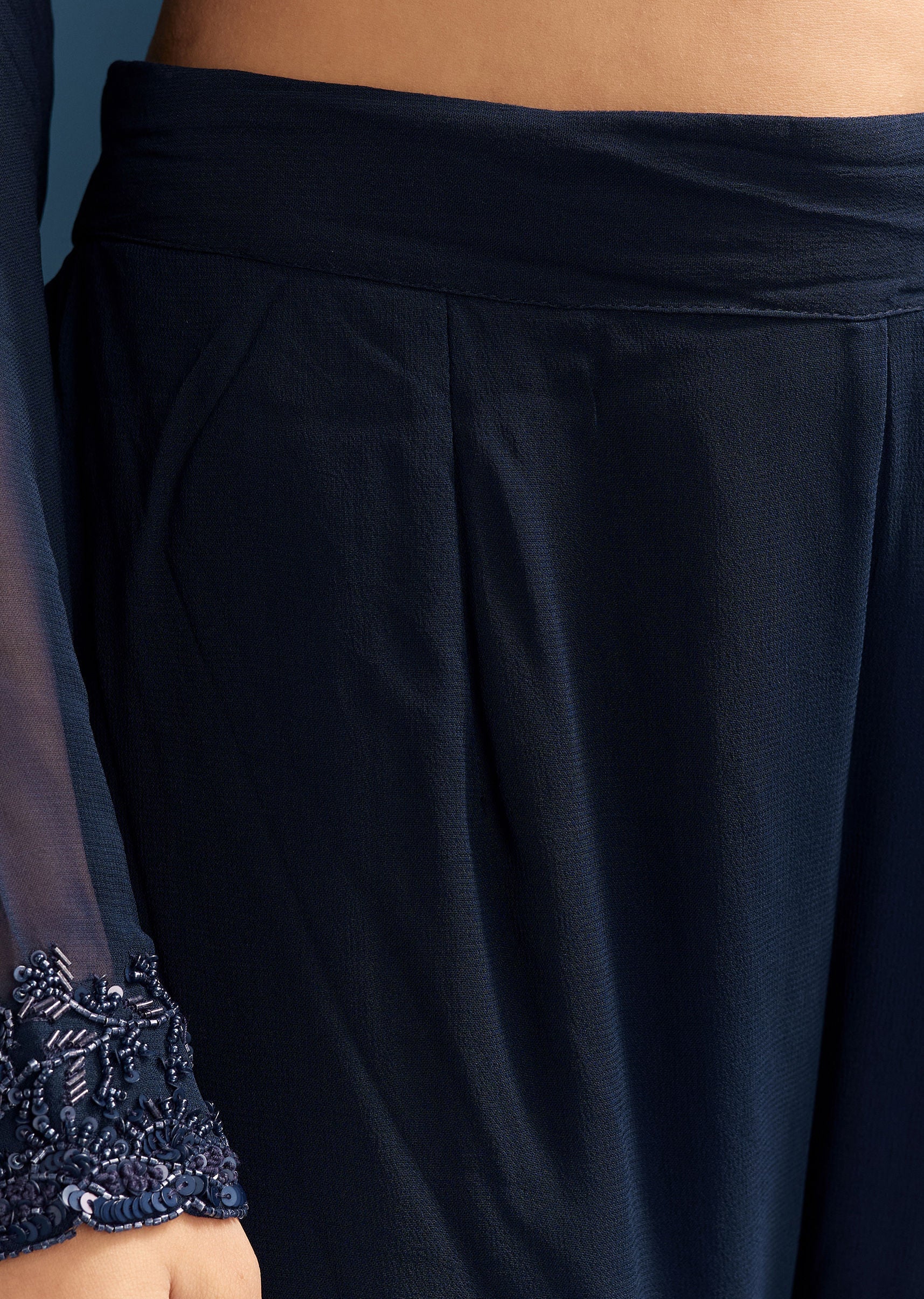 Navy Blue Georgette Sharara Suit With Embroidered Kurta And Dupatta