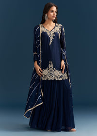 Navy Blue Set With Sequins And Cut Dana Embellished Kurta