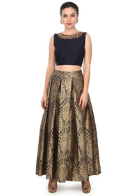 Navy blue skirt matched with embroidered crop top only on Kalki