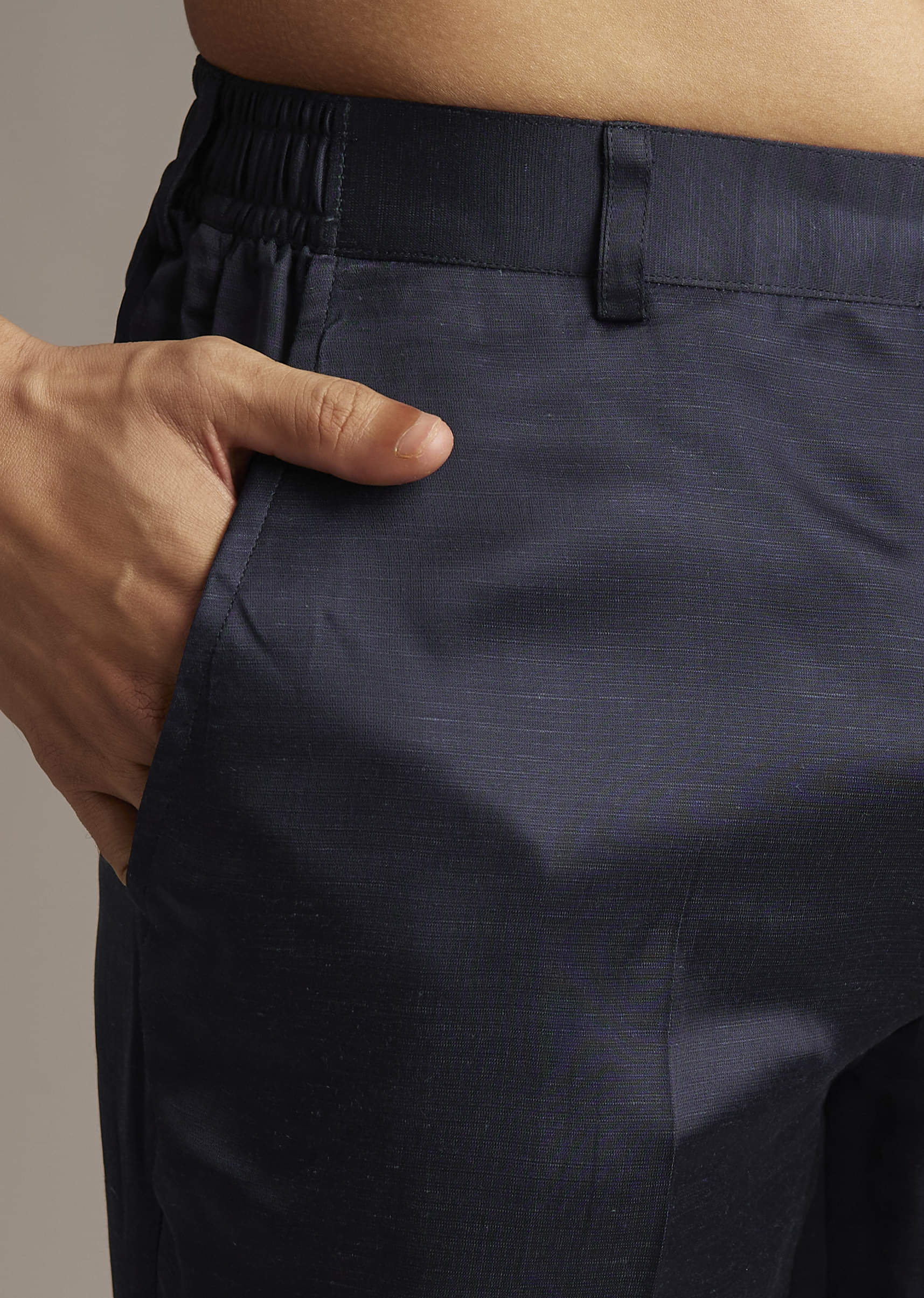 Navy Blue Velvet Indo Western Set For Men With Beads Work