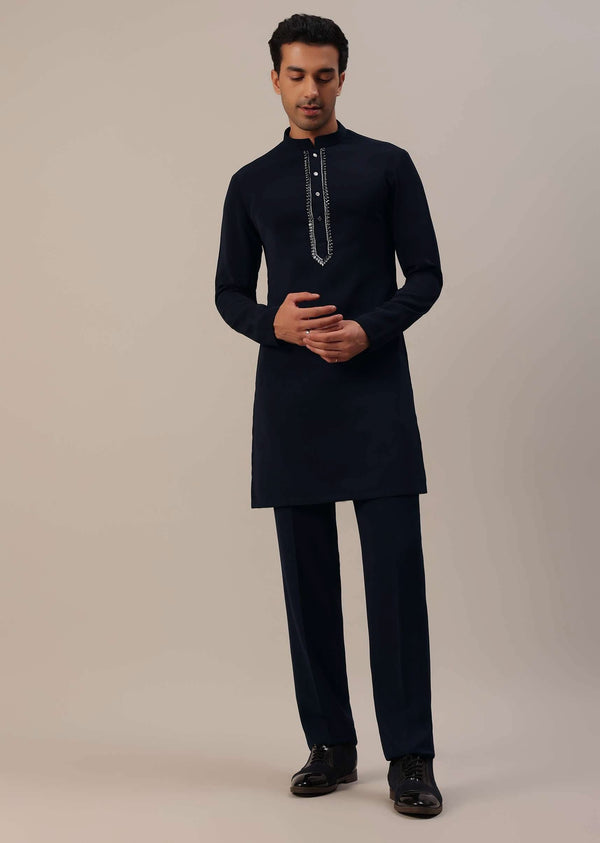 Navy Blue Cut Work Embroidered Indowestern In Suiting