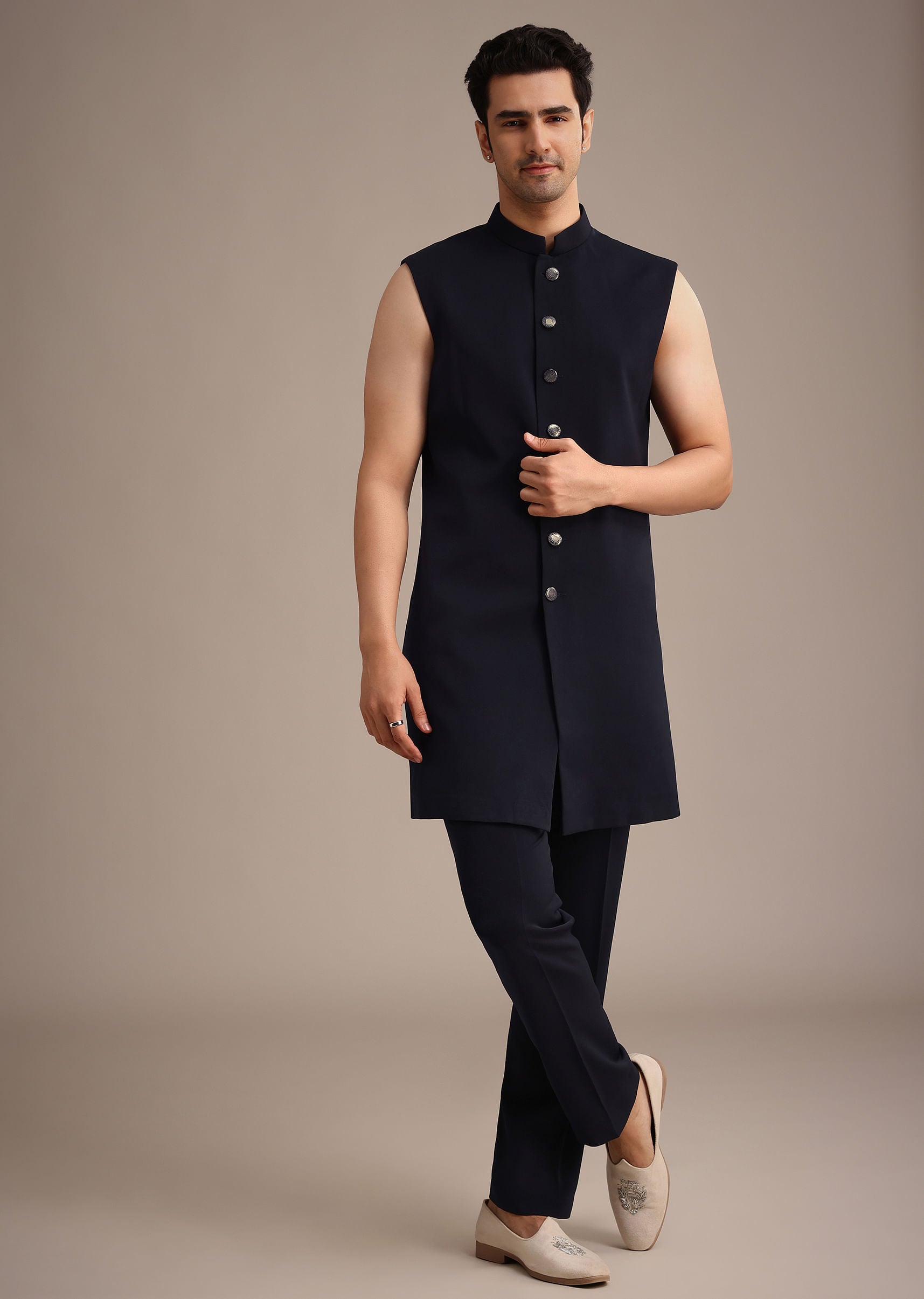 Navy Blue Cutdana Work Indowestern Set