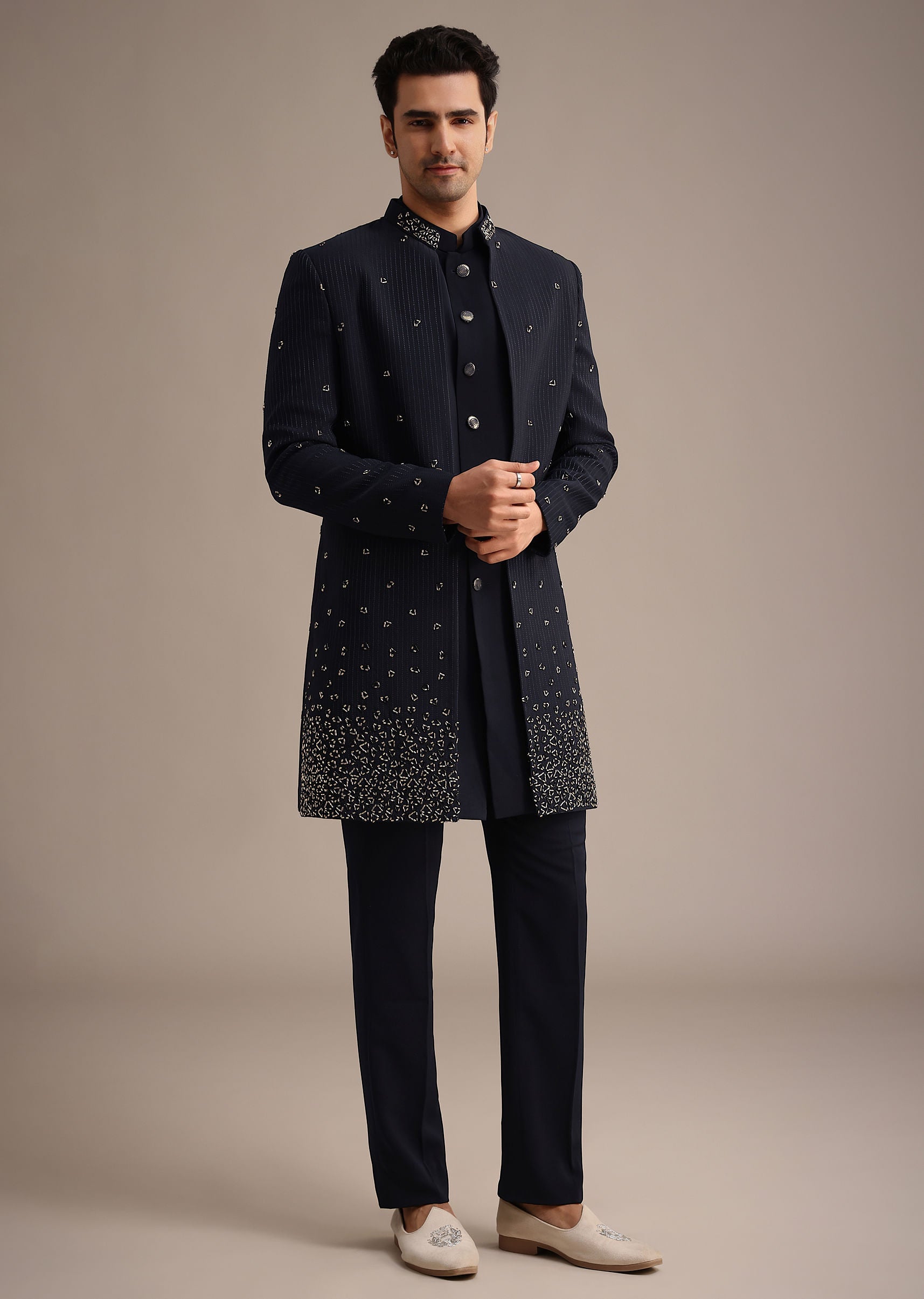 Navy Blue Cutdana Work Indowestern Set