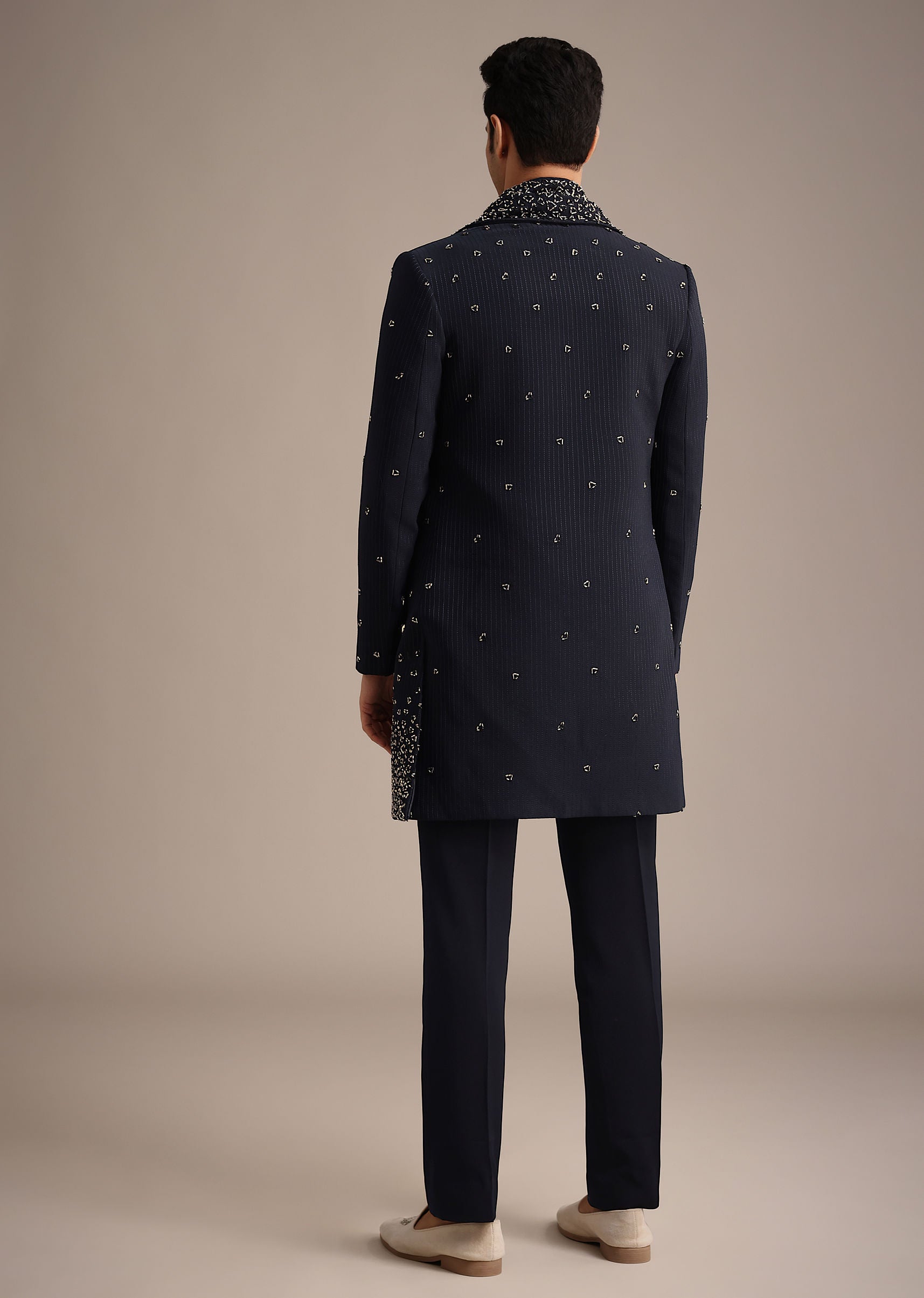 Navy Blue Cutdana Work Indowestern Set