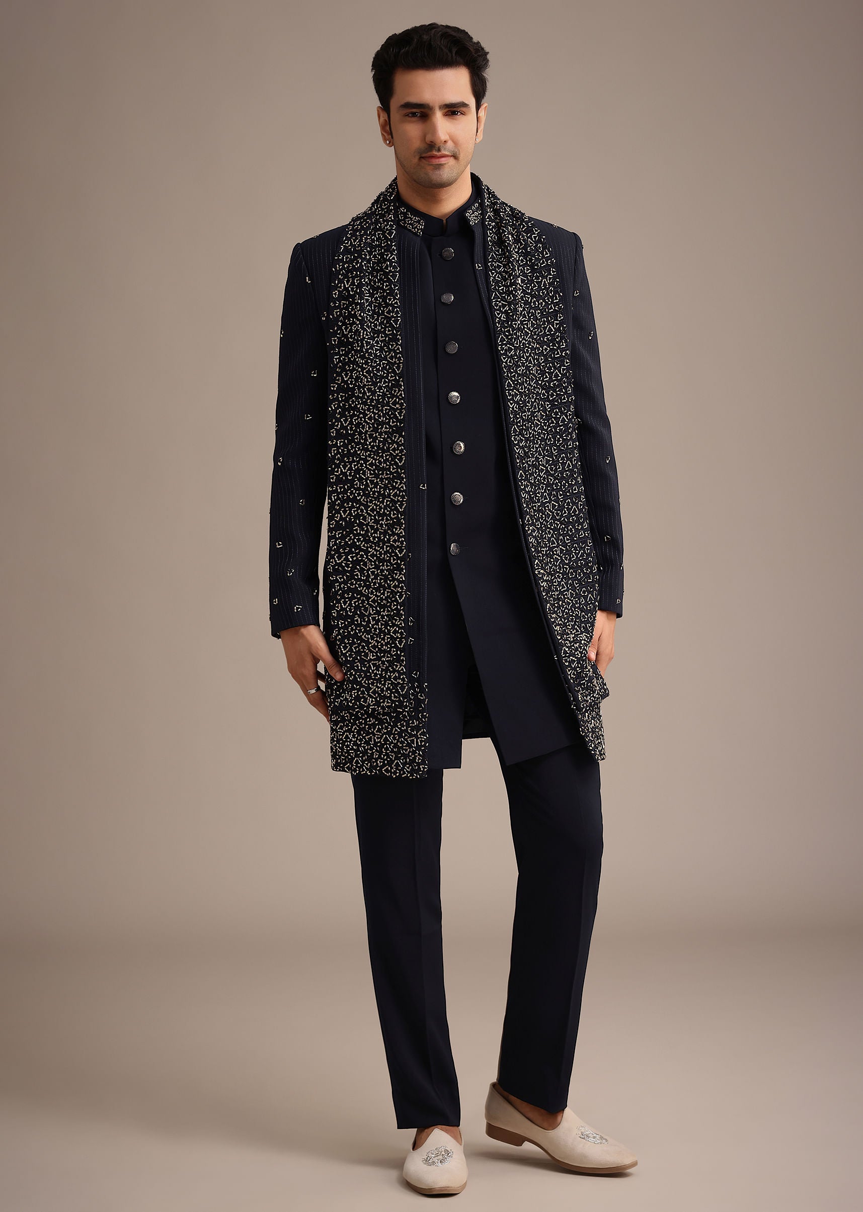 Navy Blue Cutdana Work Indowestern Set