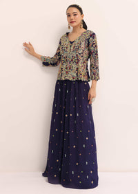 Navy Blue Embroidered Lehenga Set With Jacket