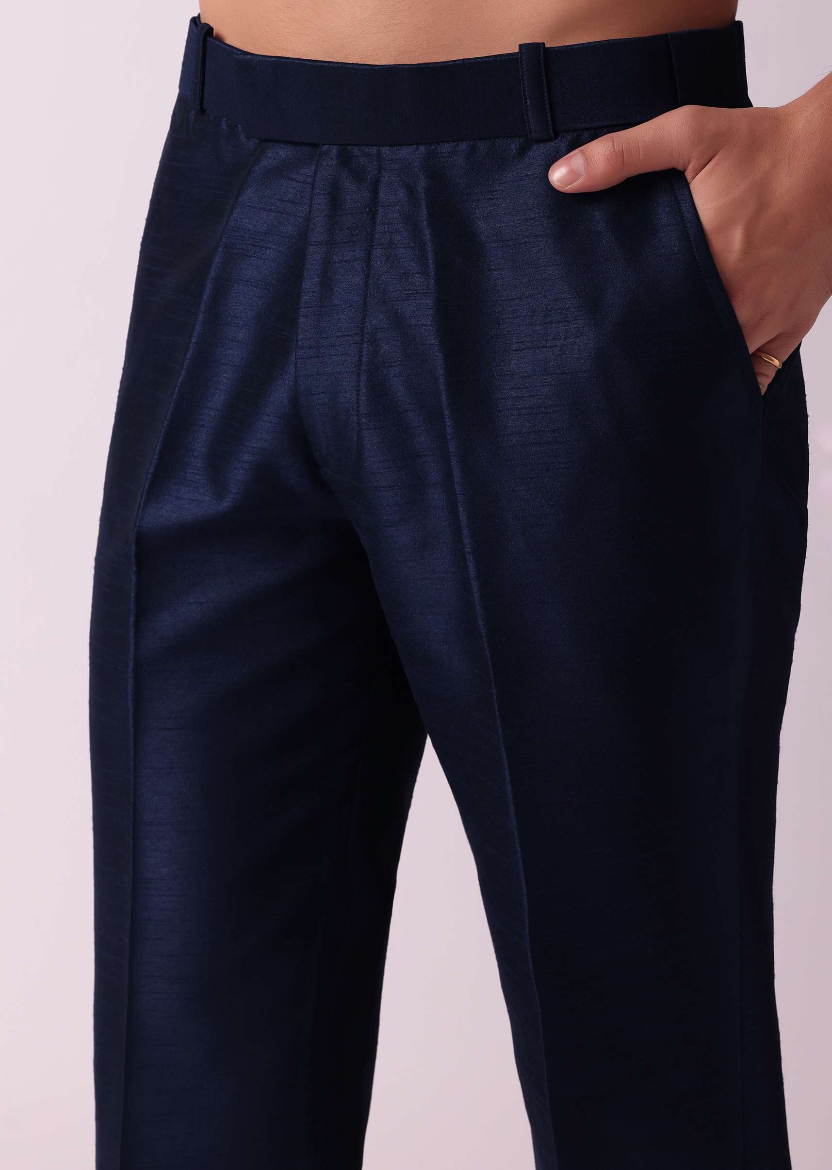 Navy Blue Indowestern Set In Dupion