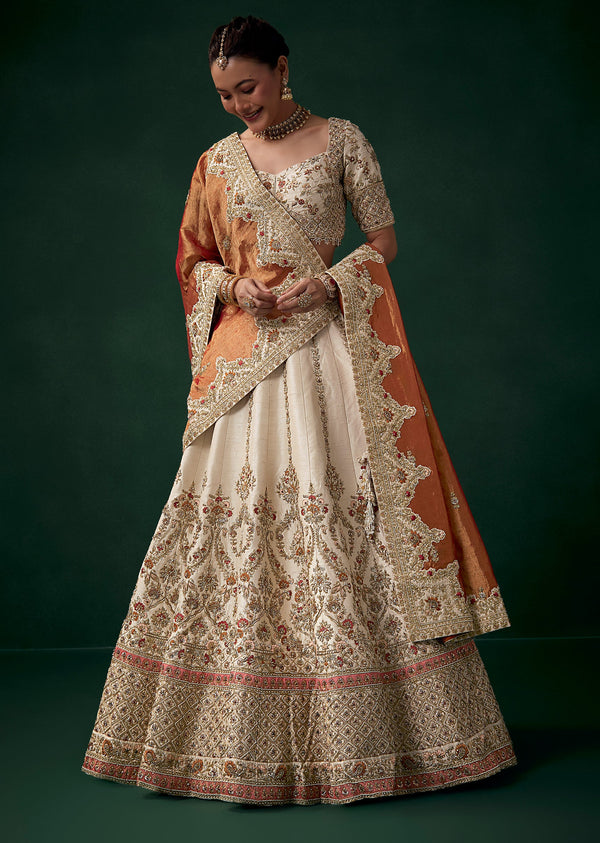 Off White Bridal Lehenga Set wit Zari Work