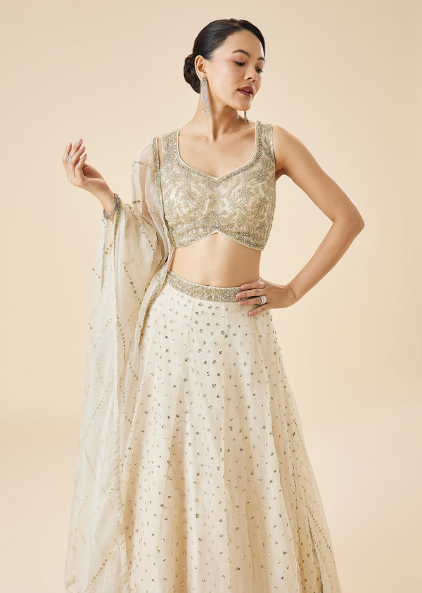 Off White Embroidered Lehenga Set With Dupatta