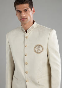 Off White Embroidered Jodhpuri and Pant Set