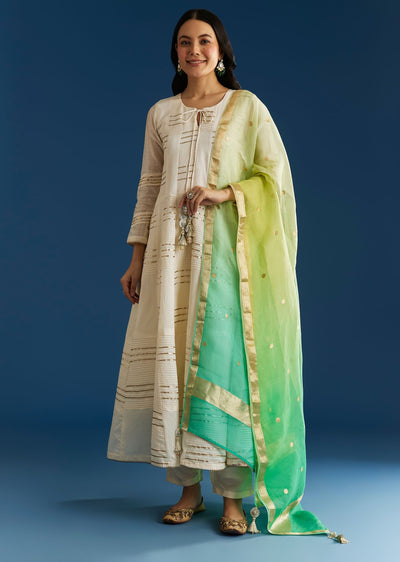 Off White Gotta Work Anarkali With Ombre Organza Dupatta