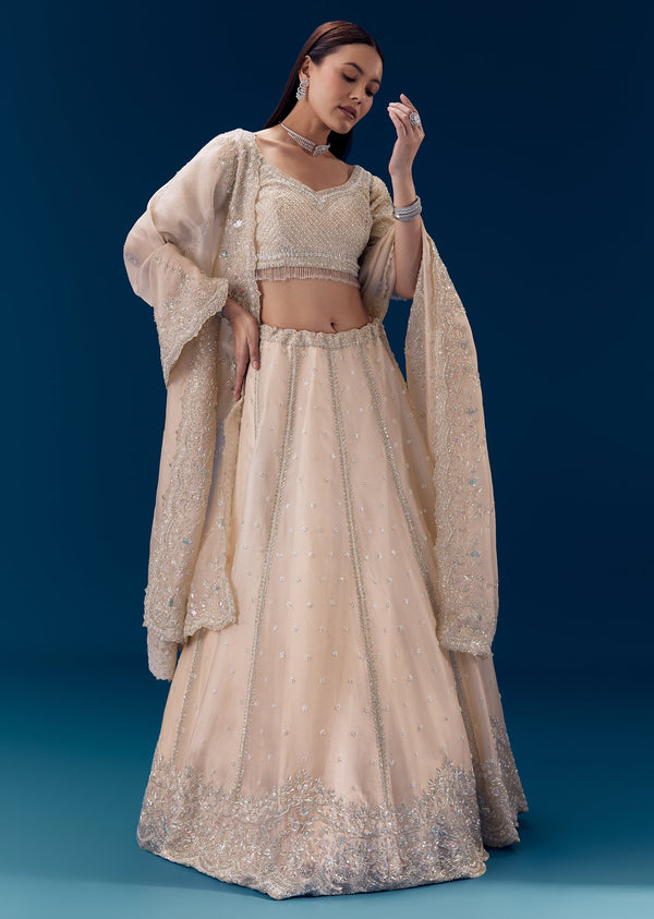 Off White Resham Work Bridal Lehenga Set