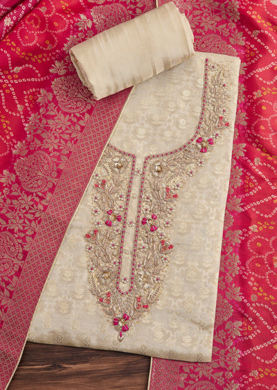 Off White Tissue Suit With Refined Embroidery