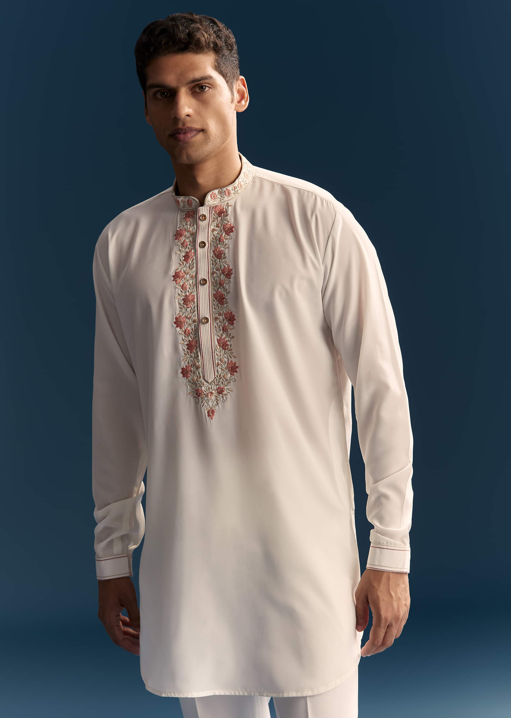 Off White Indo Western Set For Men With Hand Embroidery