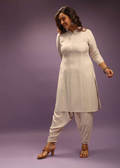 Off White Kurta Set In Cowl Pants Without Dupatta