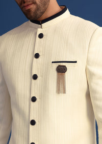 Off White Silk Blend Jodhpuri Set with Textured Detail
