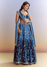 Ombre Blue Satin Bridesmaid Lehenga With Heavy Embroidery