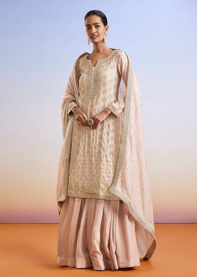 Onion Pink Zardosi Embroidered Sharara Suit With Dupatta