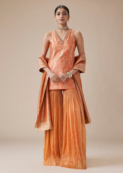 Orange Brocade Sharara Suit Set