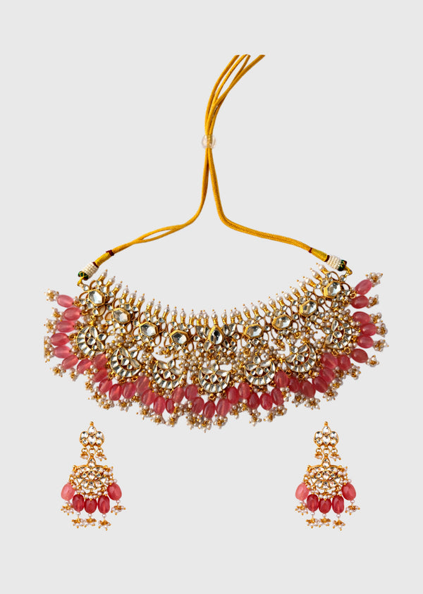 Orange Kundan Necklace Set