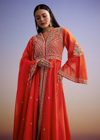 Orange Russian Silk Palazzo Suit With Cut Dana And Sequins Work