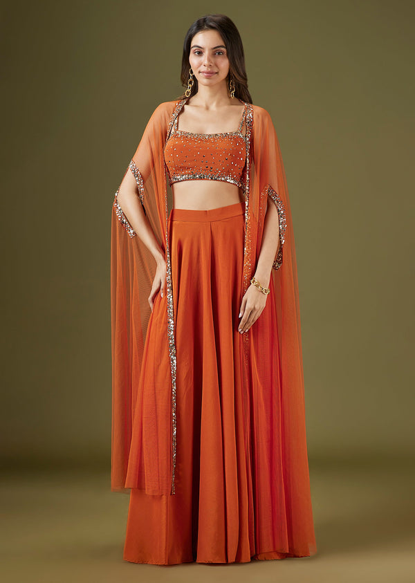 Orange Sequinned Cape Palazzo Set