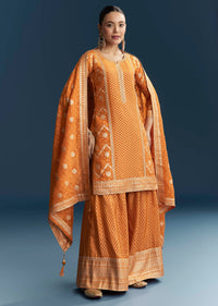 Orange Jacquard Palazzo Suit With Banarasi Jacquard Weave