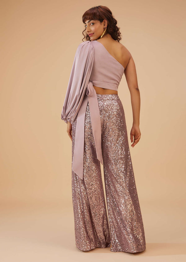 Onion Pink Palazzo And Crop-Top Set