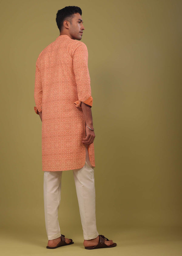 Carrot Orange Crepe Kurta Set In Threadwork And Sequins