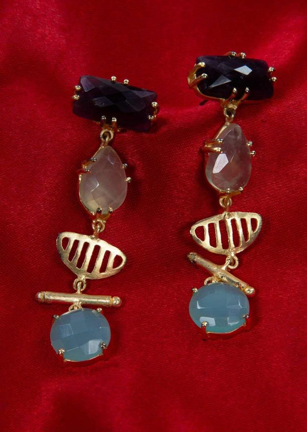Party wear dangler earring with amethyst, jade green and sky blue semi precious stone only on Kalki