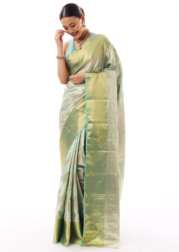 Pastel Green Silk Woven Saree With Geometric Weave