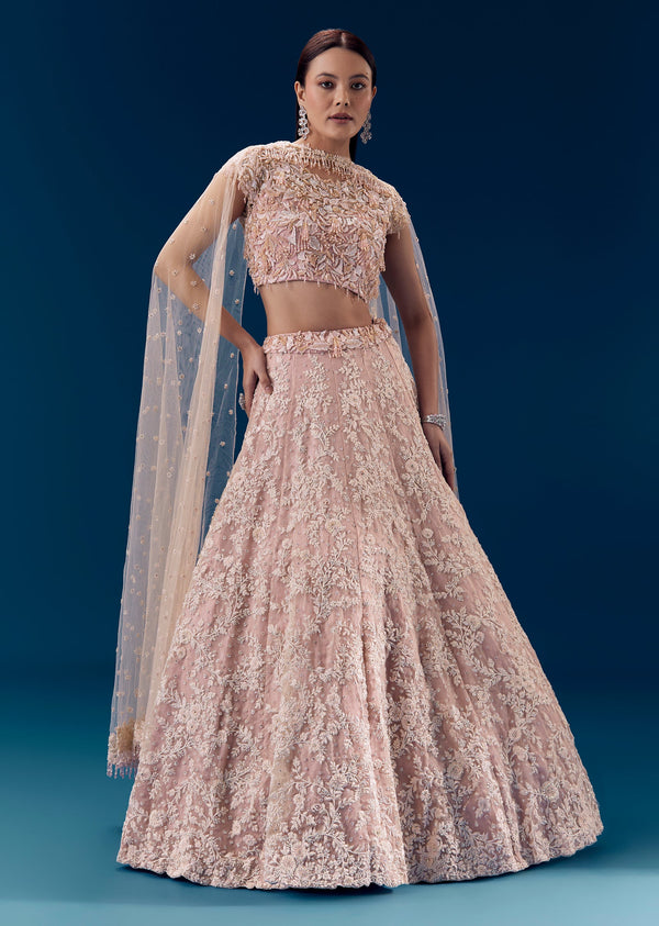 Peach Bead Embellished Bridal Lehenga Set