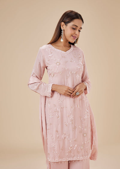 Peach Chinon Sequin Embroidered Sharara Suit Set