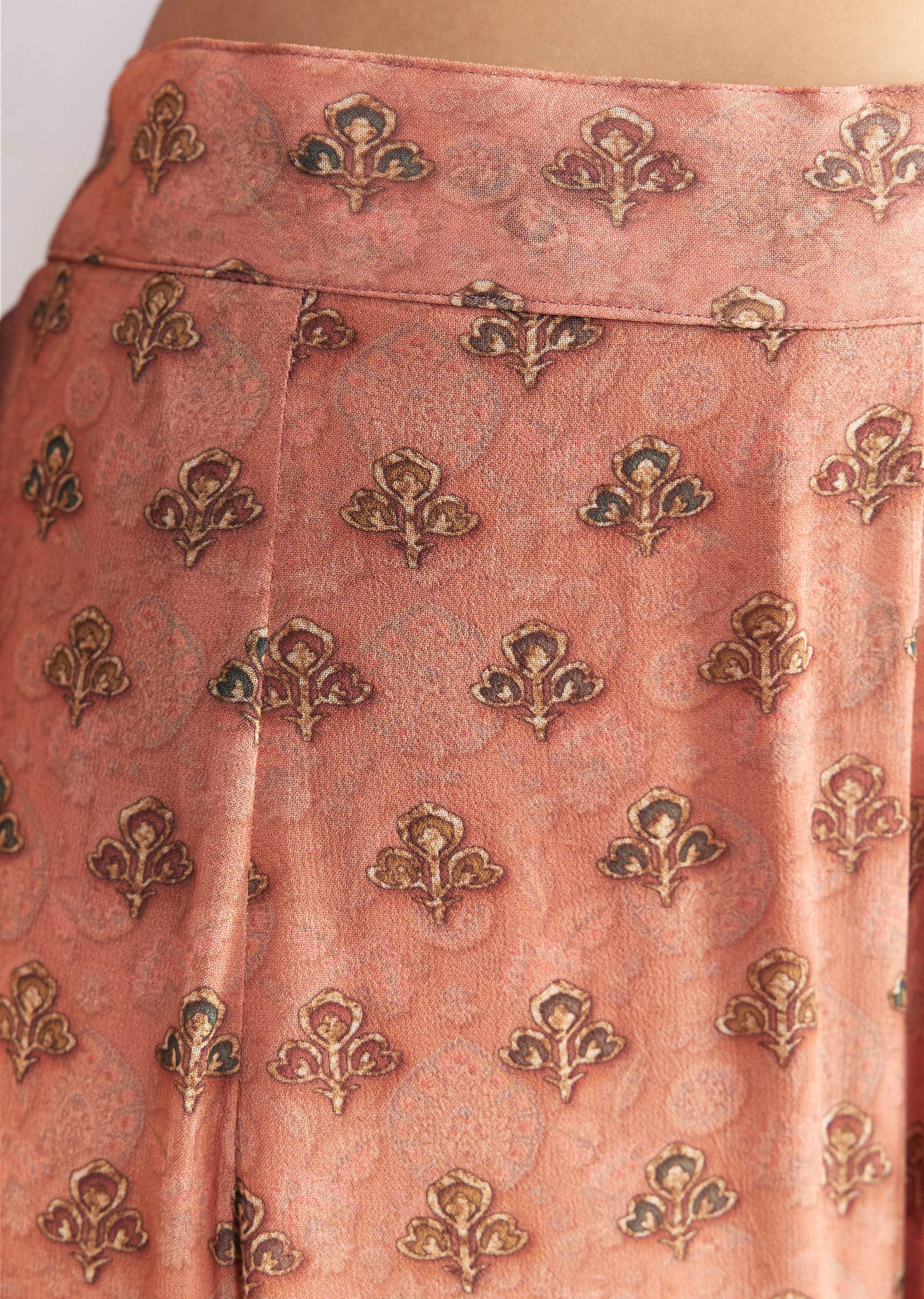 Peach Crepe Sharara Suit With Indie Print And Stone Work