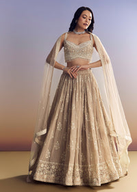 Peach Georgette Lehenga Set With Cut Dana Moti Work