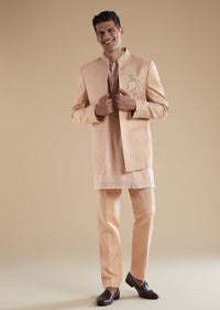Peach Indowestern Set With French Knot Sequins Cut Dana Work