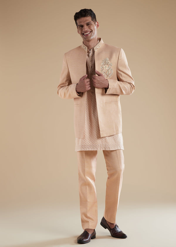 Peach Indowestern Set With French Knot Sequins Cut Dana Work