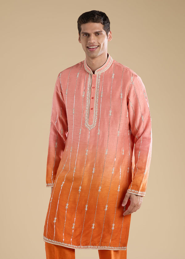 Peach Ombre Kurta Set With Dupatta And Pants