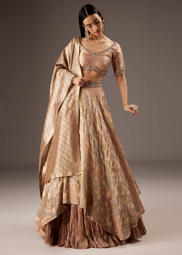 Peach Silk Bridesmaid Lehenga With Embroidered Tassel Blouse And Dupatta
