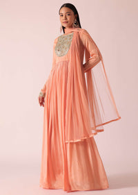Peach Chiffon Embroidered Anarkali With Dupatta