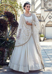 Pearl White Suit In Cotton Silk With Matching Net Dupatta