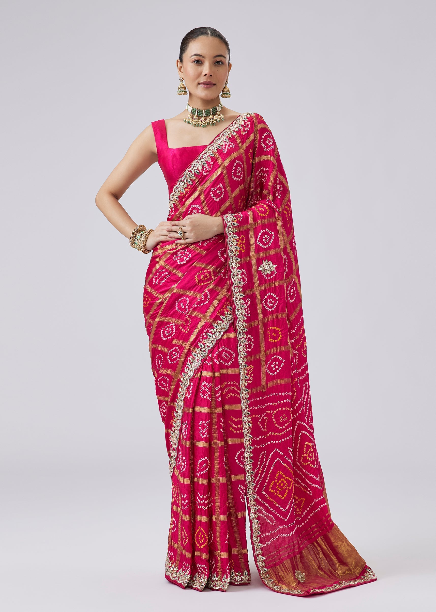 Pink Bandhani Saree With Tie And Dye Effect