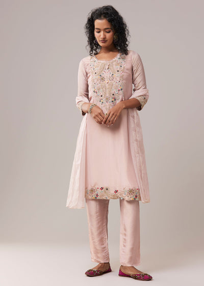 Pink Bead Work Tissue Kurta Set