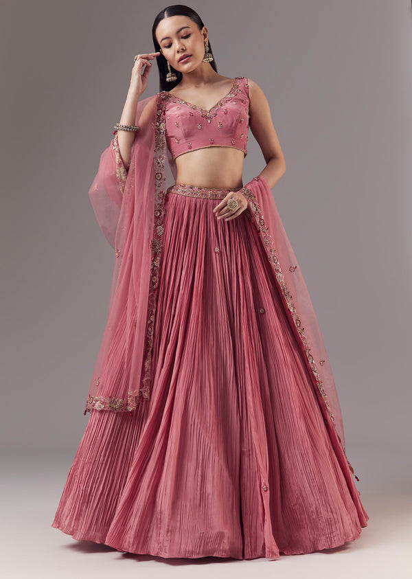 Pink Bridesmaid Lehenga Set with Zardozi Work