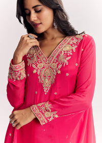 Pink Chinon Anarkali Dupatta Suit With Sequins Cutdana And Moti Work