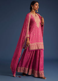 Pink Chinon Bandhani Palazzo Set